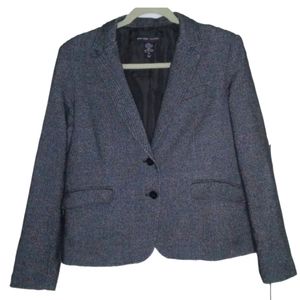 NEW YORK & CO. STRETCH Wool Blend Black White Herringbone Print Blazer Sized 14